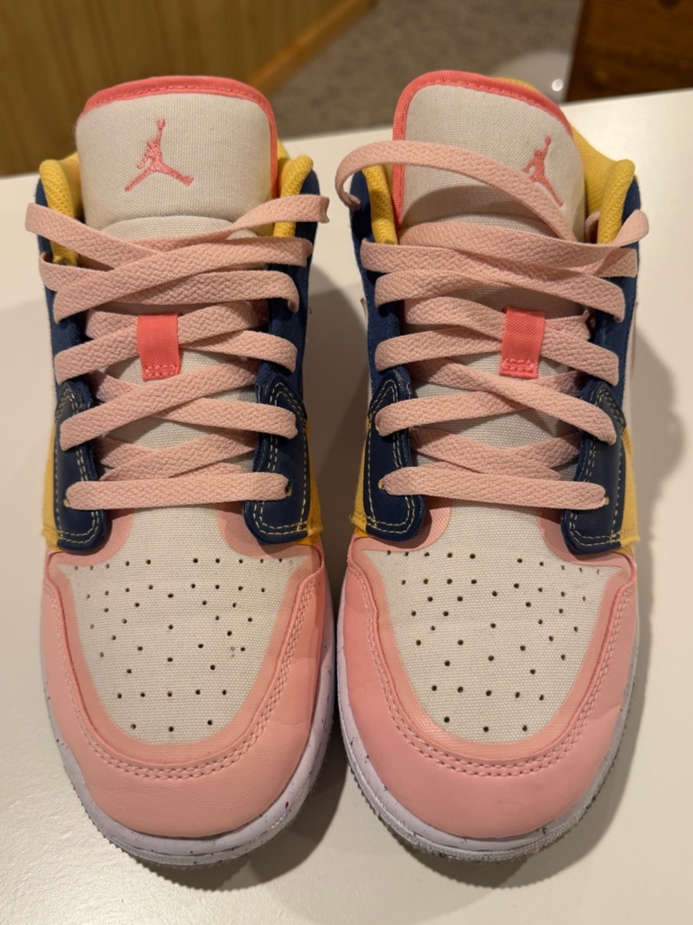 Jordan Kids High-Top Sneakers in Pink, Navy & Yellow